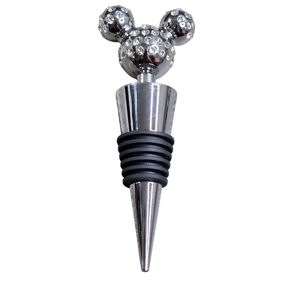 Disney Mickey Mouse Wine Bottle Stopper Silver Rhinestone Crystal Bling